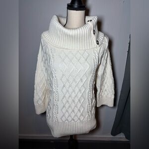 ST JOHN. Mock turtleneck with buttons fishermen style  cable knit sweater size S